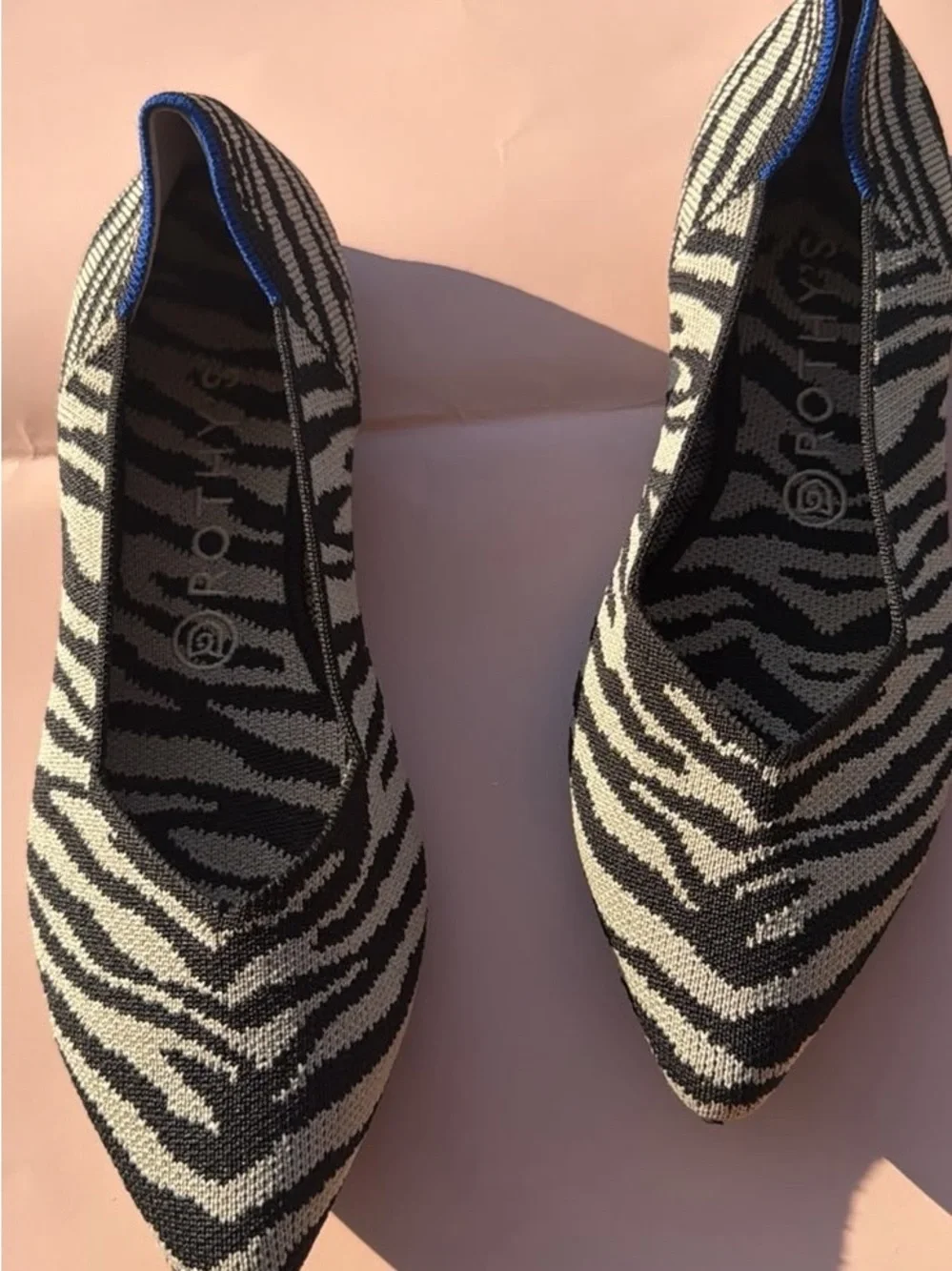 Rothy’s Zebra-Print Pointed Toe Flats - Black & White